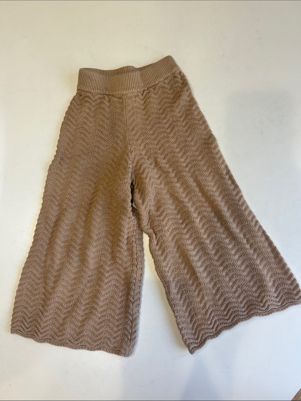 Zara Knit Wide-Leg capri Pants - Tan
